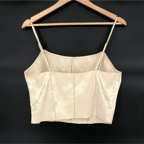 Victoria's Secret Womens Satin Floral Jacquard Cami Crop Top L Beige Going Out - Picture 3 of 8